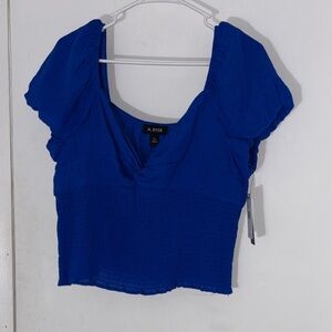 A. Byer Cobalt Blue Short Sleeve Crop Top with Twist Front